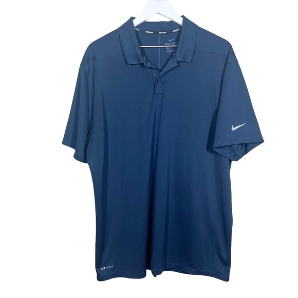 Nike Golf Mens Navy Blue Dri Fit Short Sleeve Polo Shirt Performance Size XL - Picture 1 of 10